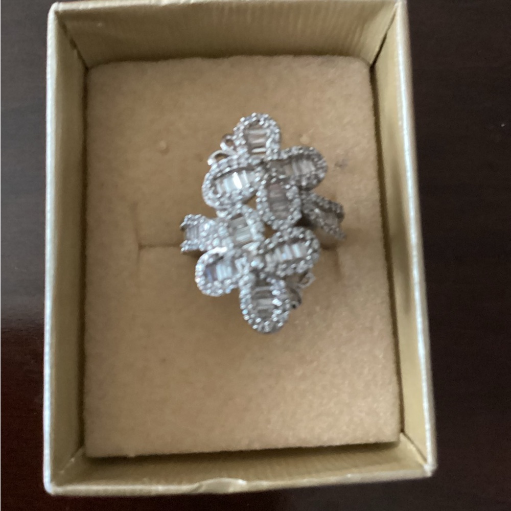 JTV Diamond Simulate Silver Floral Statement Ring